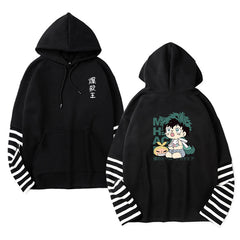 Unisex Anime Fake Two Striped Pullover Hoodie