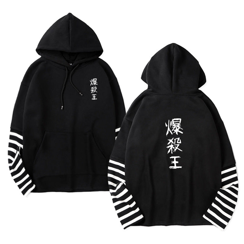 Unisex Anime Fake Two Striped Pullover Hoodie