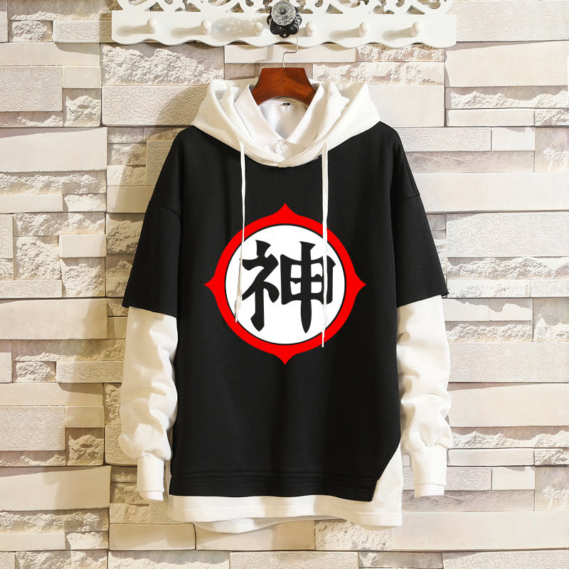 Trendy Anime Logo Fake Two Piece Loose Hoodie