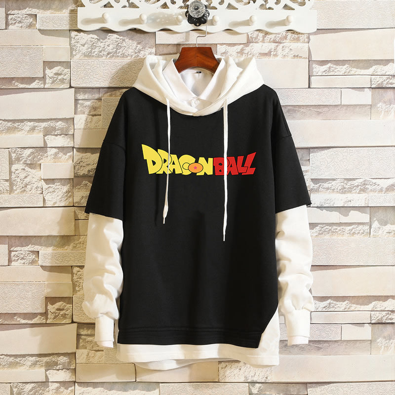 Trendy Anime Logo Fake Two Piece Loose Hoodie