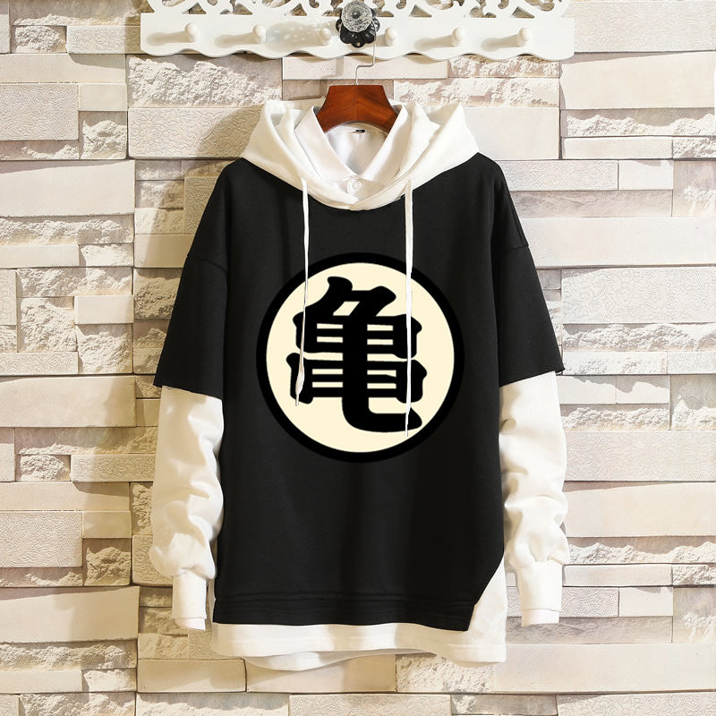 Trendy Anime Logo Fake Two Piece Loose Hoodie