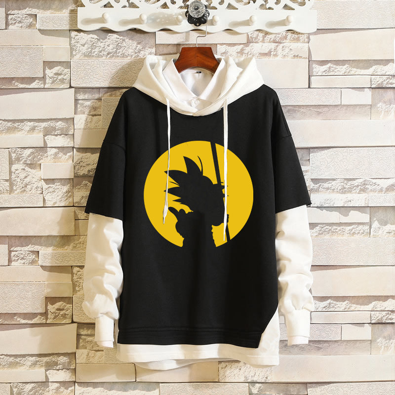 Trendy Anime Logo Fake Two Piece Loose Hoodie