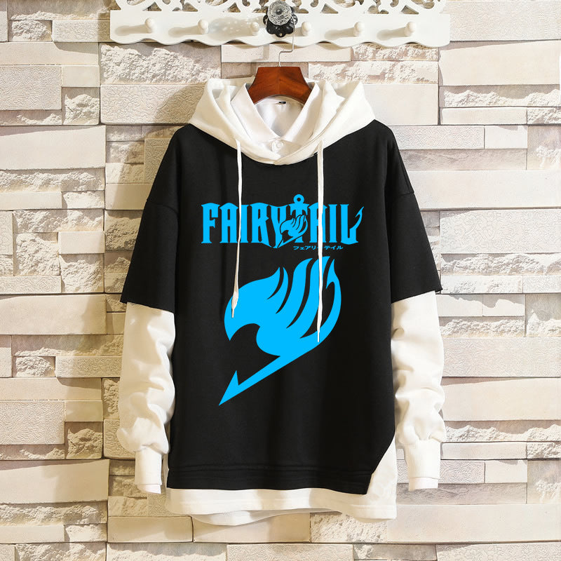 Men's Anime Print Fake Two Loose Hoodie