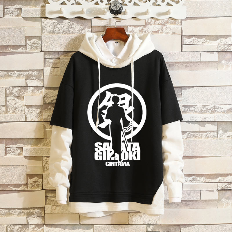 Men's Anime Print Fake Two Loose Hoodie