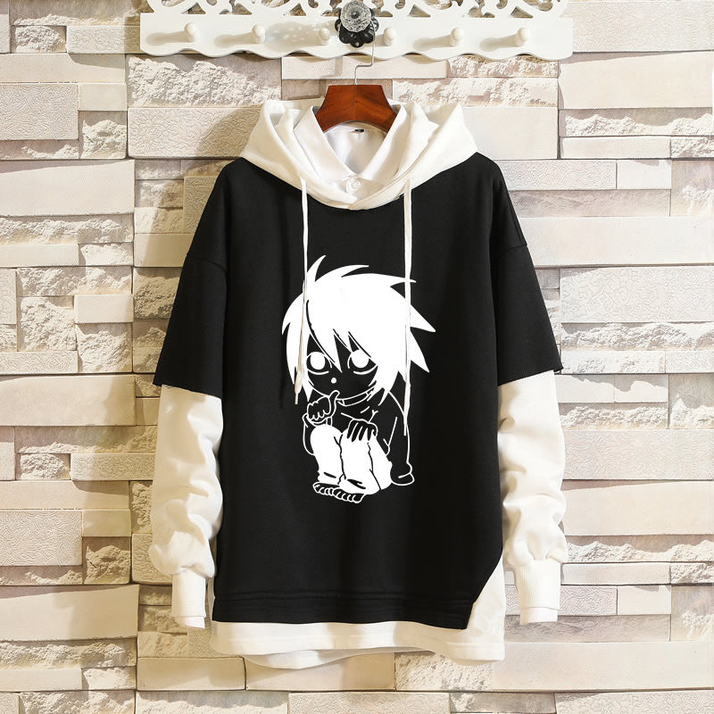 Men's Anime Print Fake Two Loose Hoodie