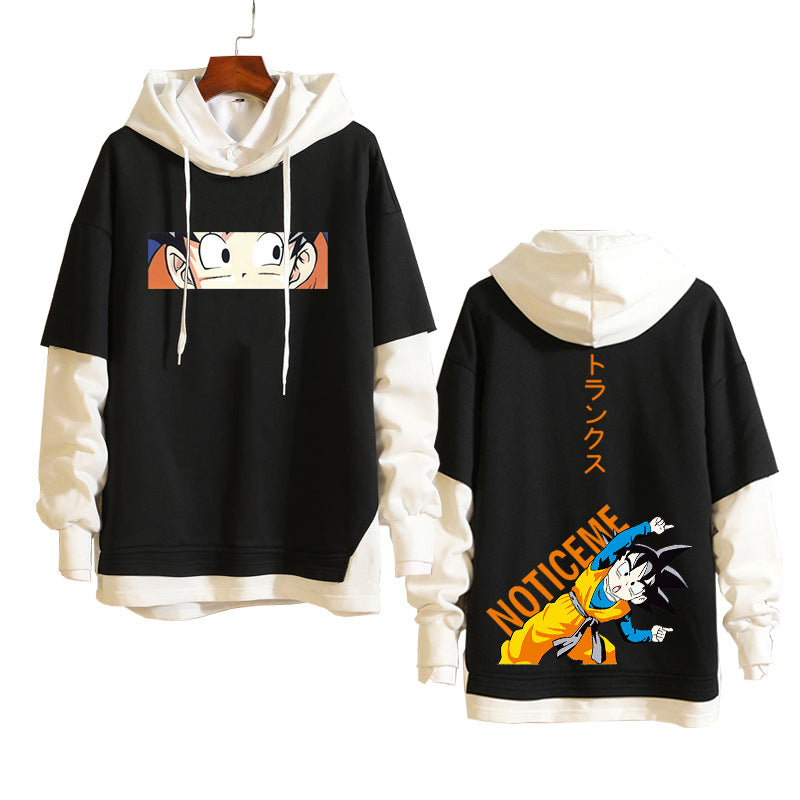 Trendy Anime Logo Fake Two Piece Loose Hoodie