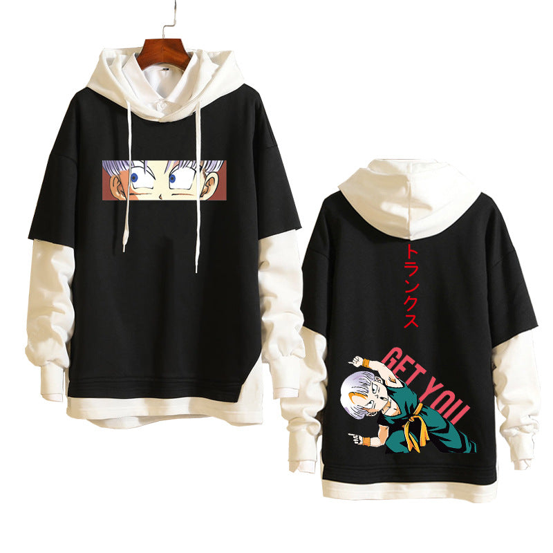 Trendy Anime Logo Fake Two Piece Loose Hoodie