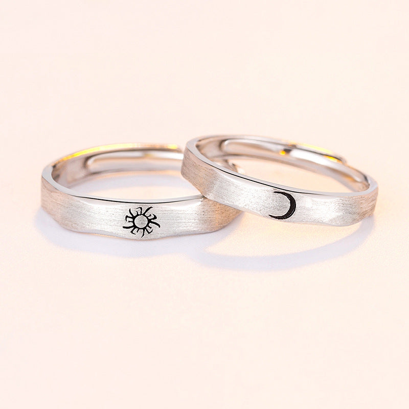 Sun and Moon Silver Couple Ring