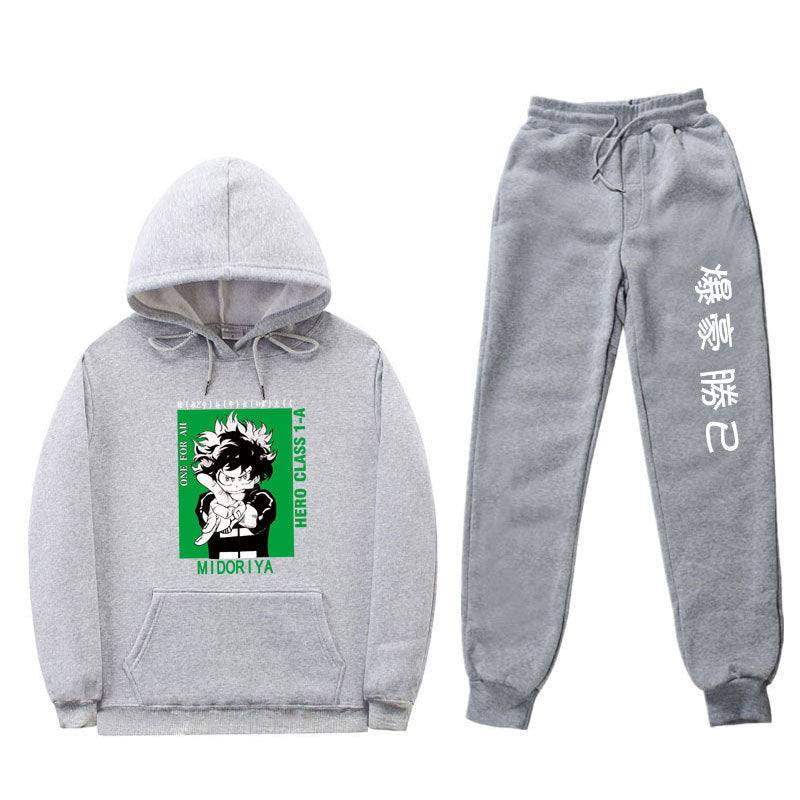 Unisex Trendy Boku Printed Pullover Hoodie Pants Set