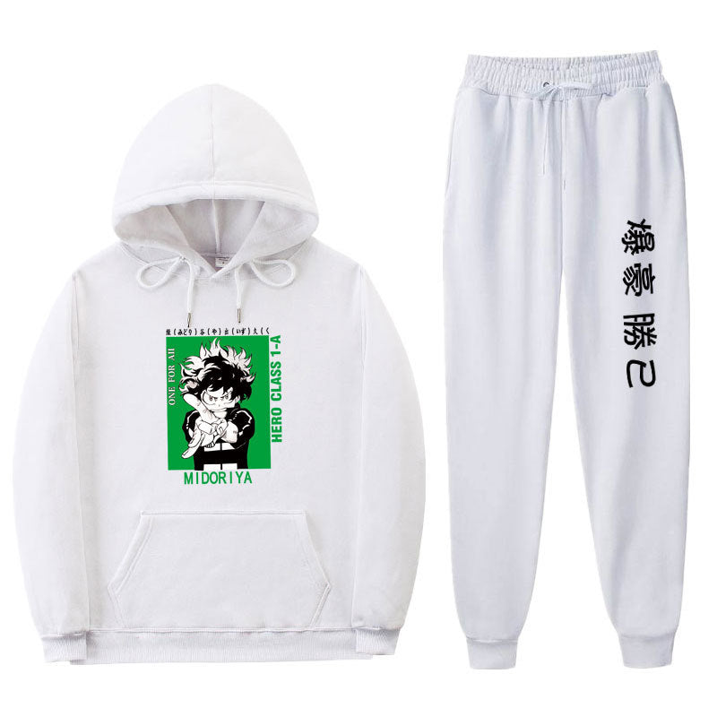 Unisex Trendy Boku Printed Pullover Hoodie Pants Set