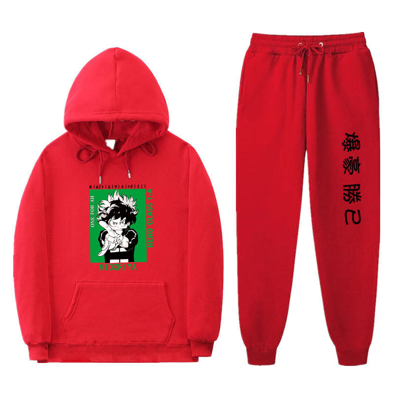 Unisex Trendy Boku Printed Pullover Hoodie Pants Set