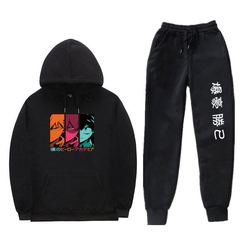 Trendy Anime Unisex Boku Casual Hoodie Pants Set