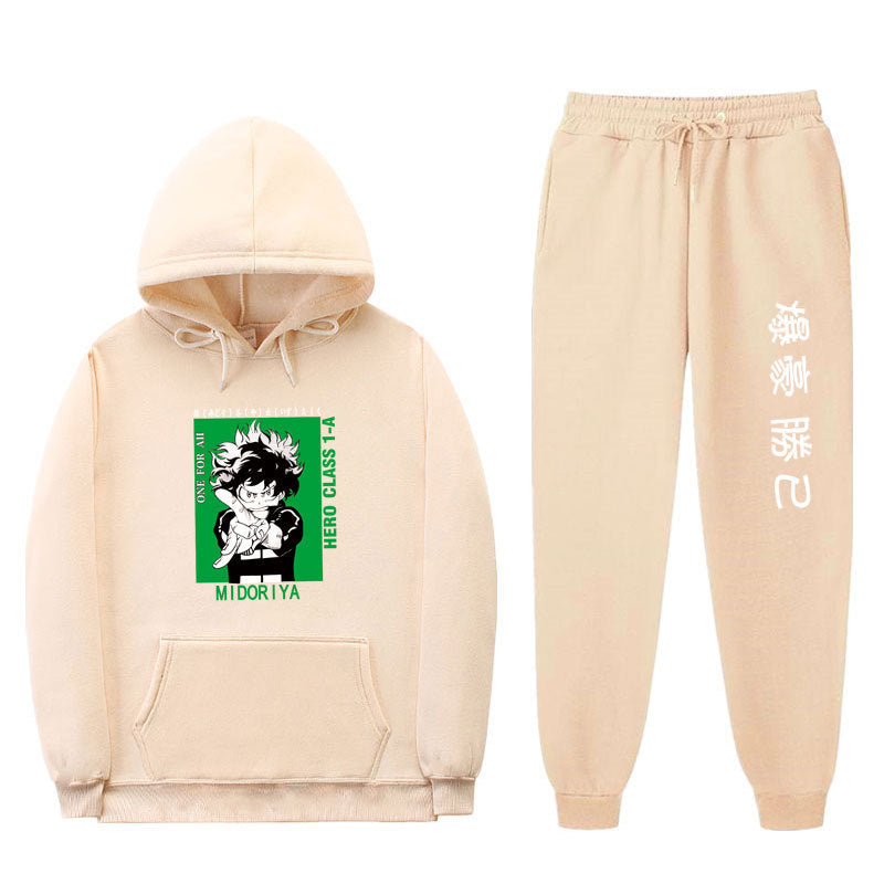 Unisex Trendy Boku Printed Pullover Hoodie Pants Set