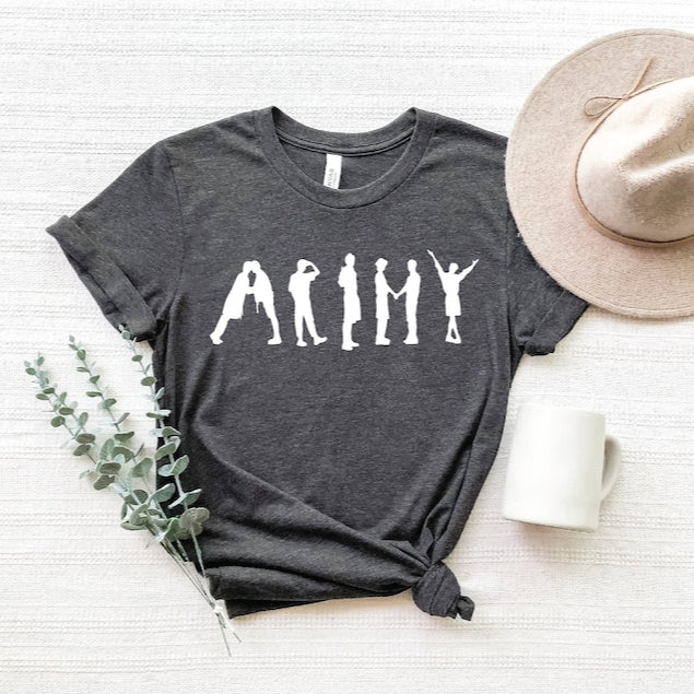 Unisex KPOP Print Army Crew Neck T-Shirt