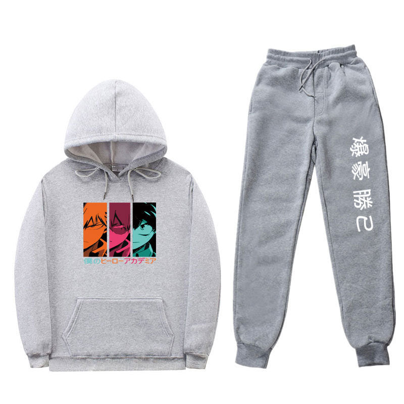 Trendy Anime Unisex Boku Casual Hoodie Pants Set