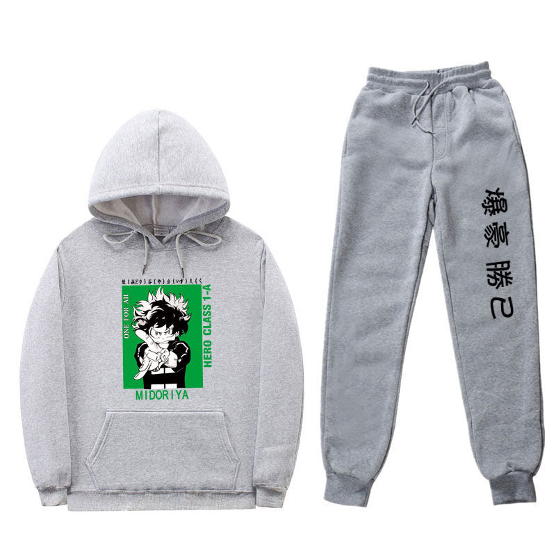 Unisex Trendy Boku Printed Pullover Hoodie Pants Set