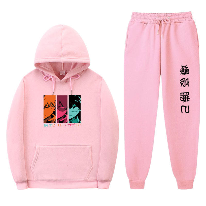 Trendy Anime Unisex Boku Casual Hoodie Pants Set