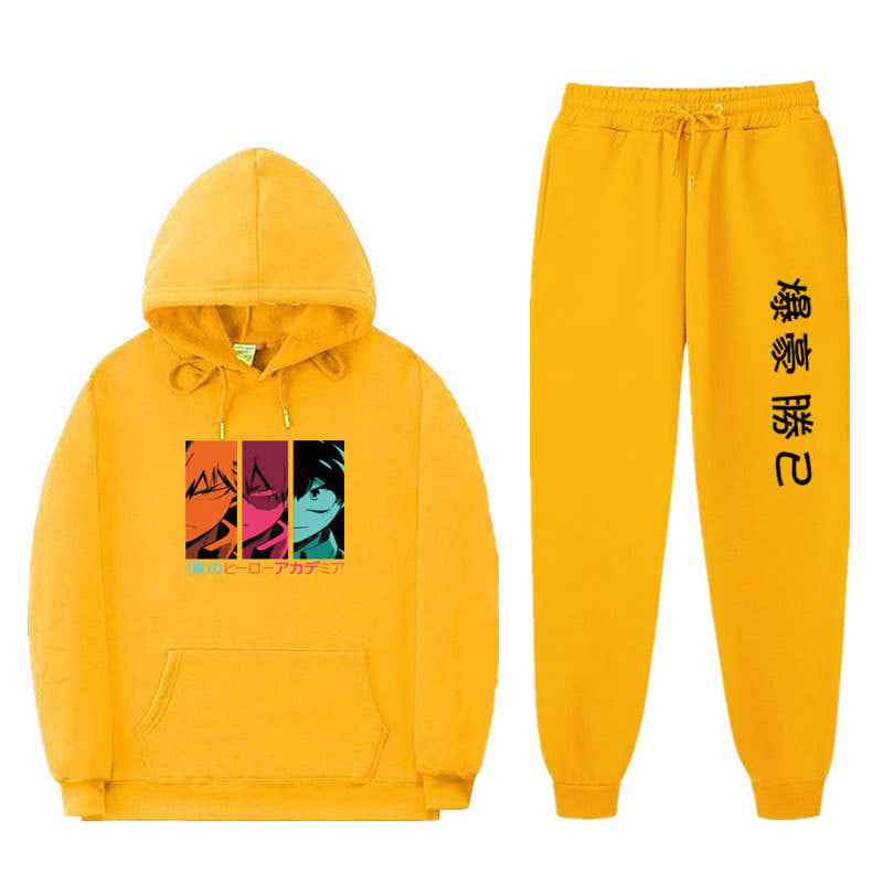 Trendy Anime Unisex Boku Casual Hoodie Pants Set