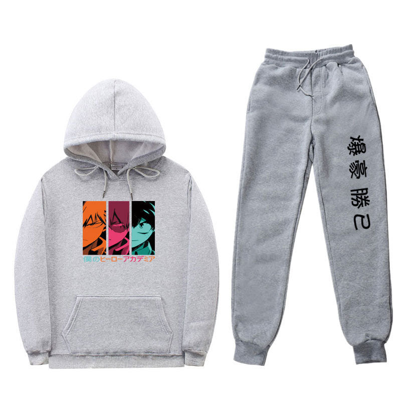 Trendy Anime Unisex Boku Casual Hoodie Pants Set