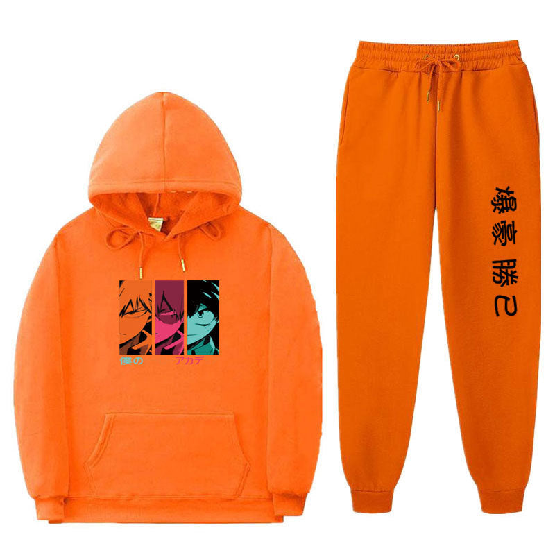 Trendy Anime Unisex Boku Casual Hoodie Pants Set