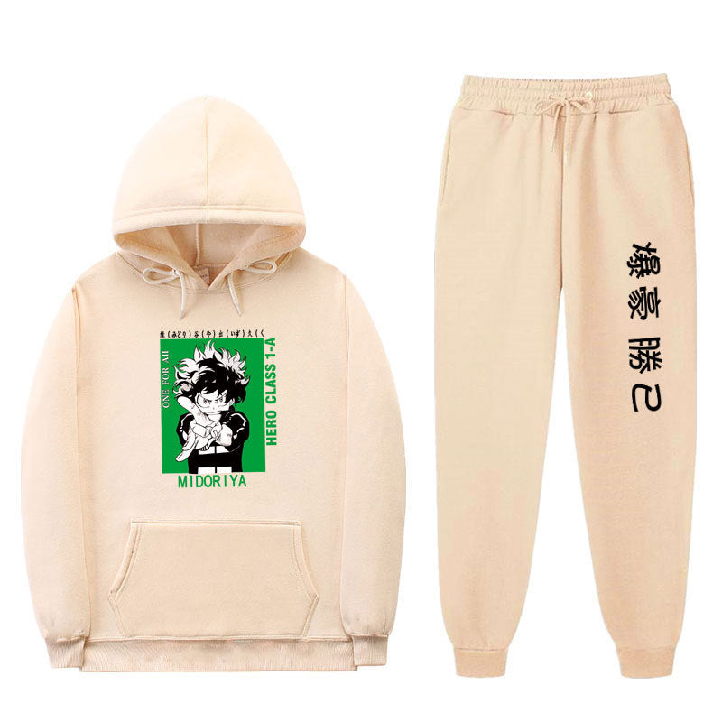 Unisex Trendy Boku Printed Pullover Hoodie Pants Set