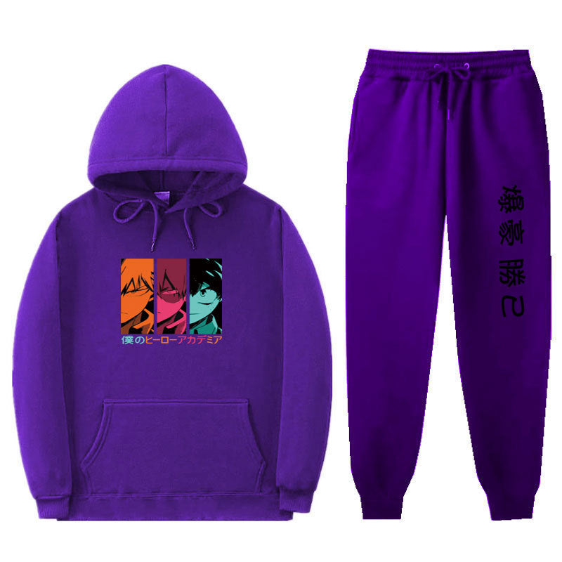 Trendy Anime Unisex Boku Casual Hoodie Pants Set