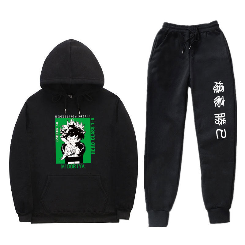 Unisex Trendy Boku Printed Pullover Hoodie Pants Set