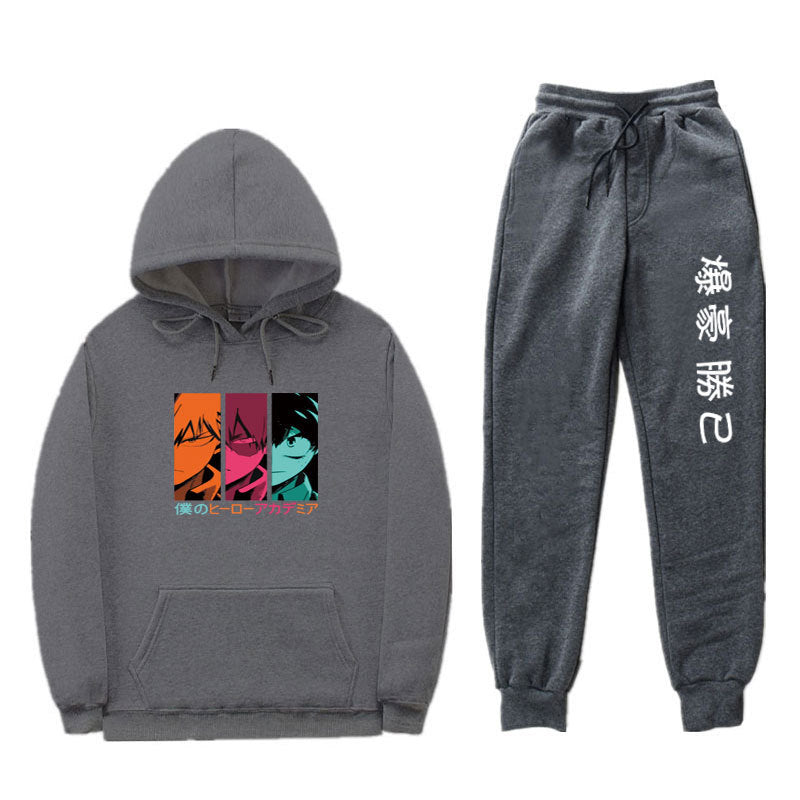 Trendy Anime Unisex Boku Casual Hoodie Pants Set