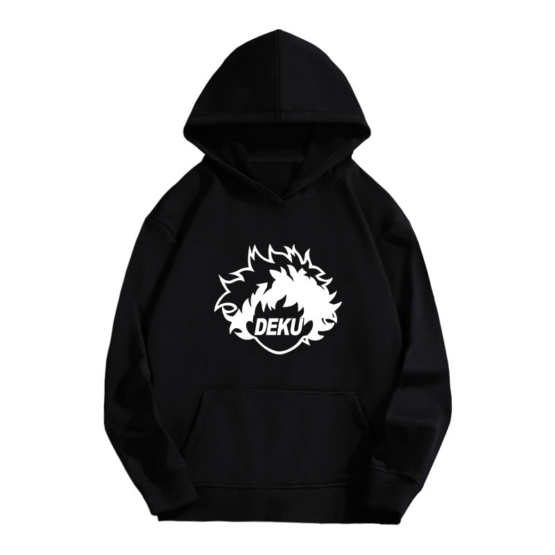 Unisex Anime Letter Printed Black Pullover Hoodie