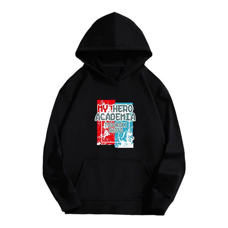 Unisex Anime Letter Printed Black Pullover Hoodie