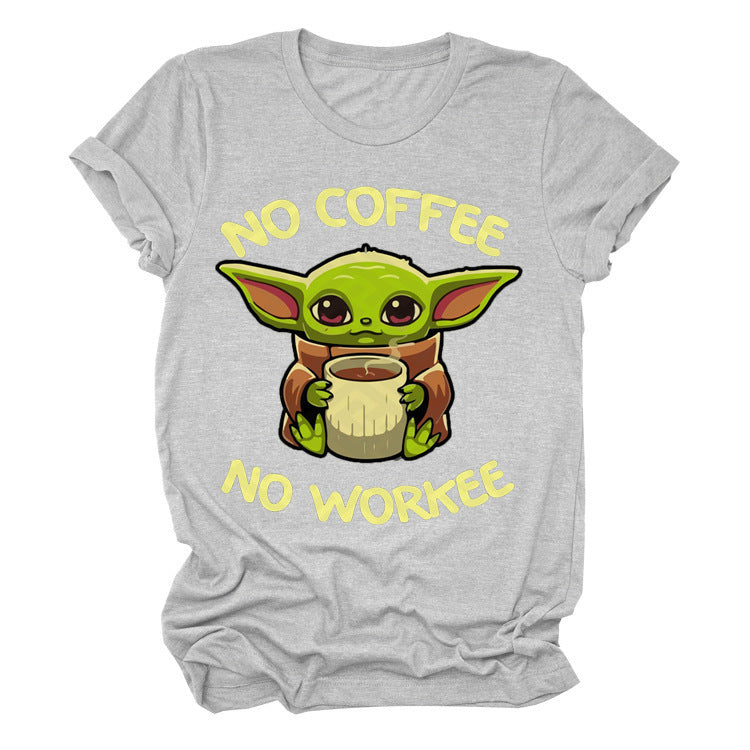 Casual No Coffee No Workee Printed Loose T-shirt