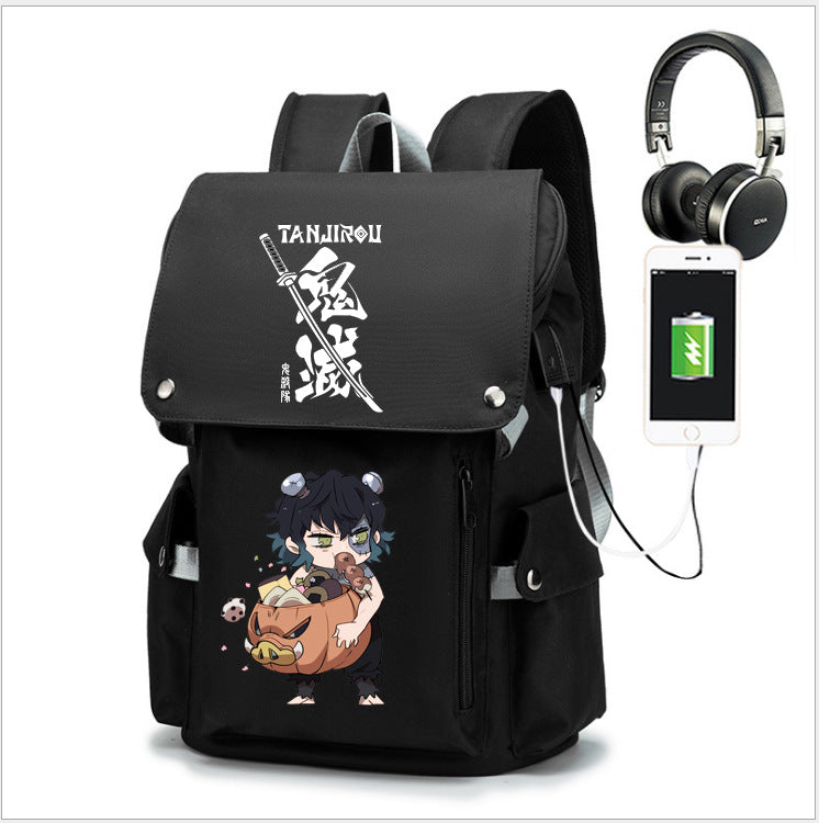 Casual Anime Tanjiro Printed Black Backpack