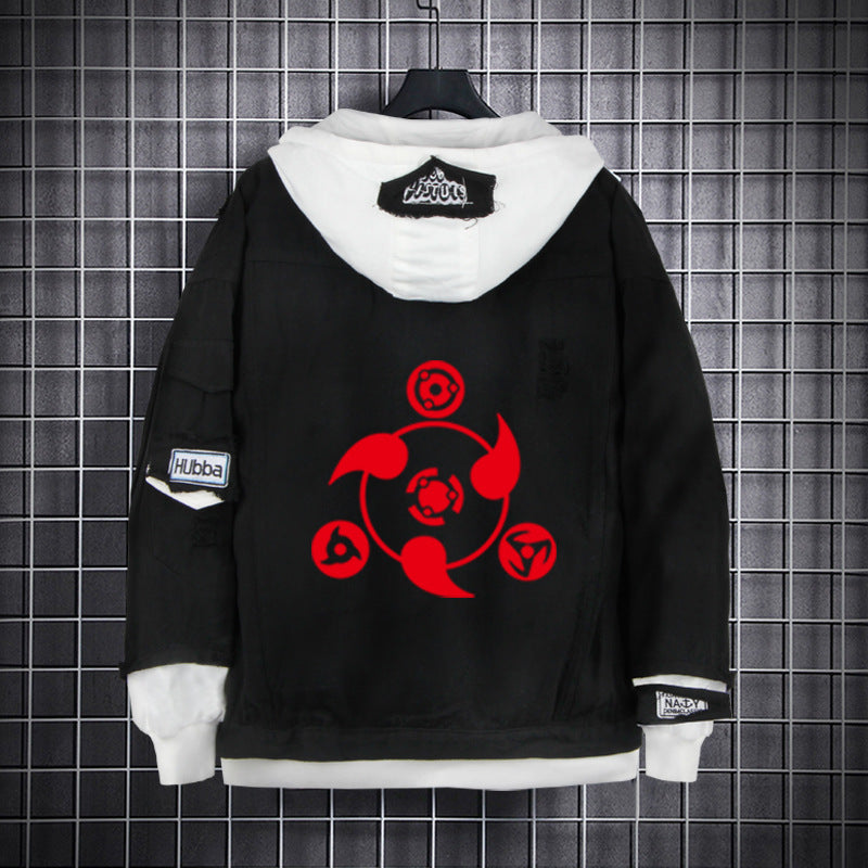 Unisex Anime Akatsuki Fake Two Hooded Denim Jacket