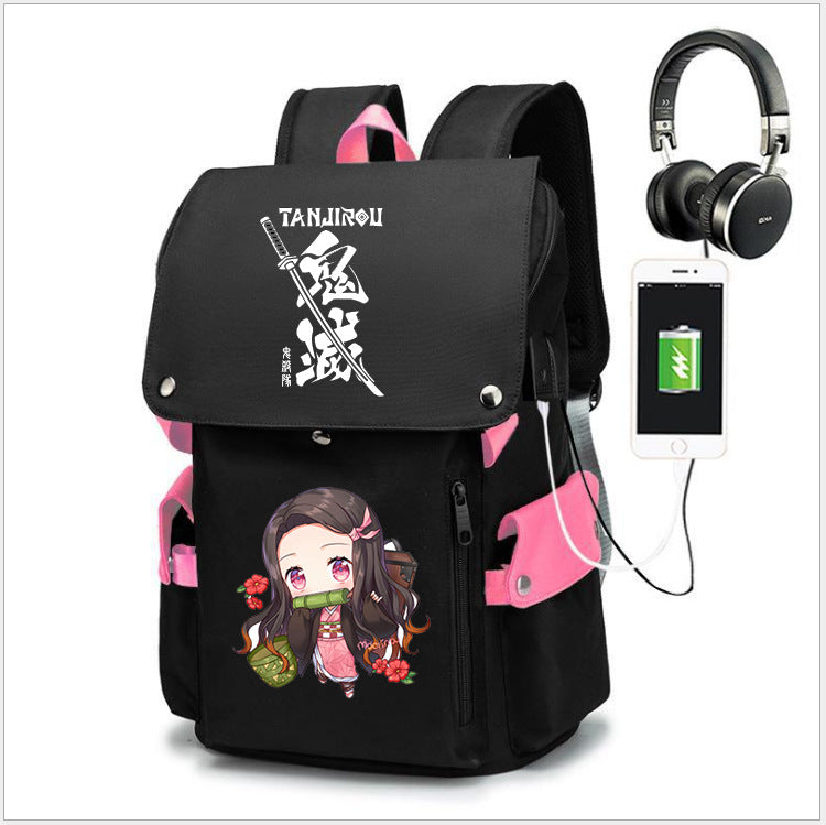 Casual Anime Tanjiro Printed Black Backpack