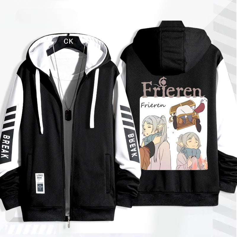 Unisex Anime Printed Zip Up Loose Hoodie