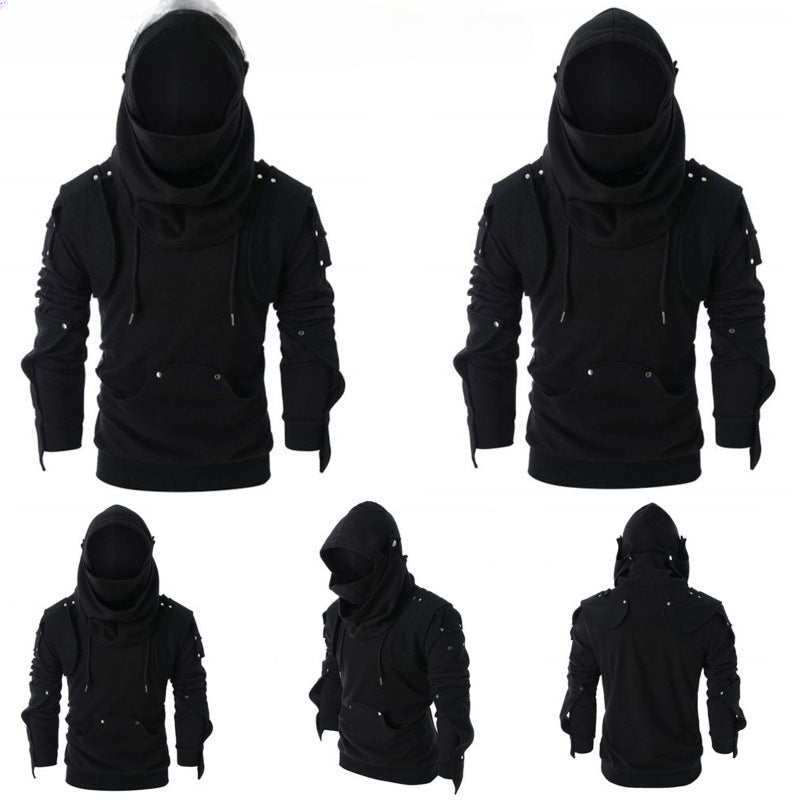 Trendy Men's Retro Masked Rivet Long Sleeve Hoodie