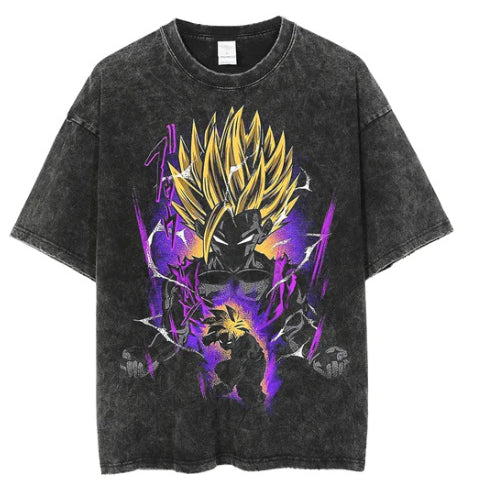 Vintage Washed Anime Print Casual T-shirt