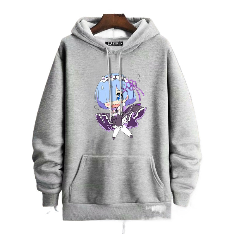 Casual Anime Rem Print Pullover Hoodie