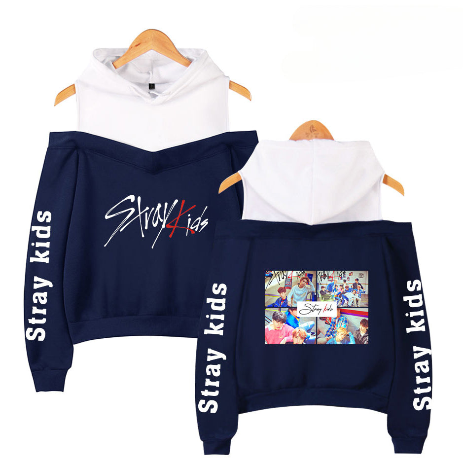 Cute Girls Kpop Fashion Print Off The Shoulder Hoodie