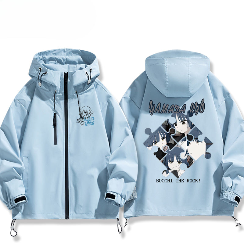 Unisex Anime Print Zipper Hooded Jacket