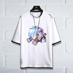 Casual Anime Pattern Print Loose T-shirt