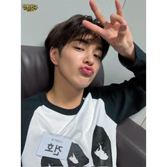 KEONHO Same Graphic Color Block Long-sleeved T-shirt