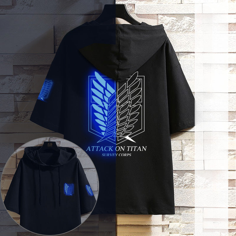 Men's Anime Hooded Short Sleeve Cotton T-Shirt