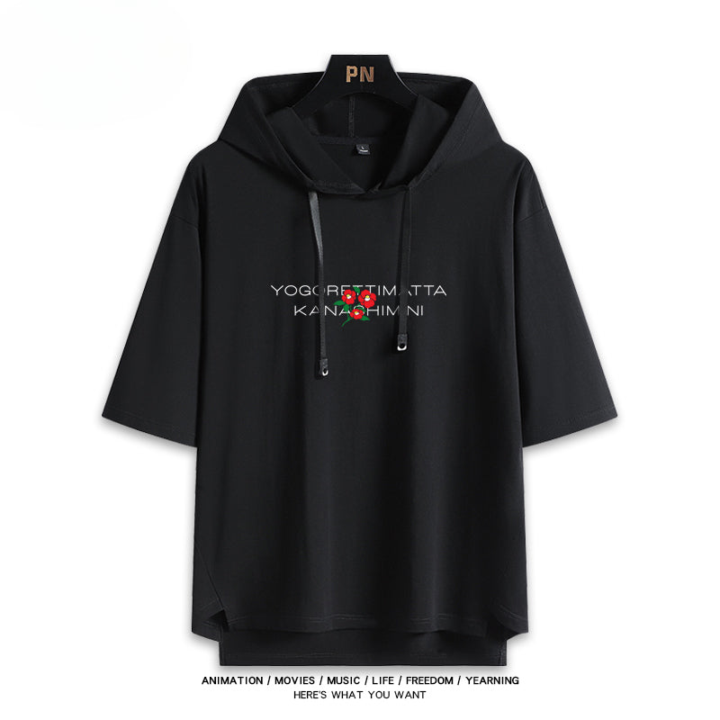 Casual Anime Cos Hooded Short-sleeved Loose Top
