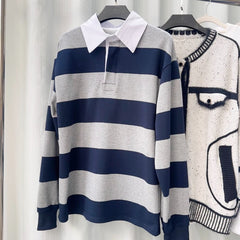 JUHOON College Style Striped sweatshirt Jeans