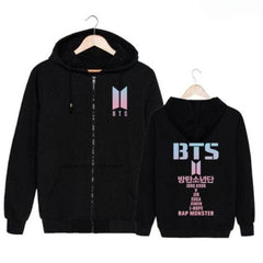 Casual Kpop Letter Black Zipper Hoodie