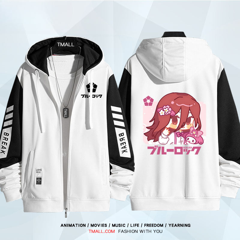 Unisex Anime Pattern Zip Up Casual Hoodie