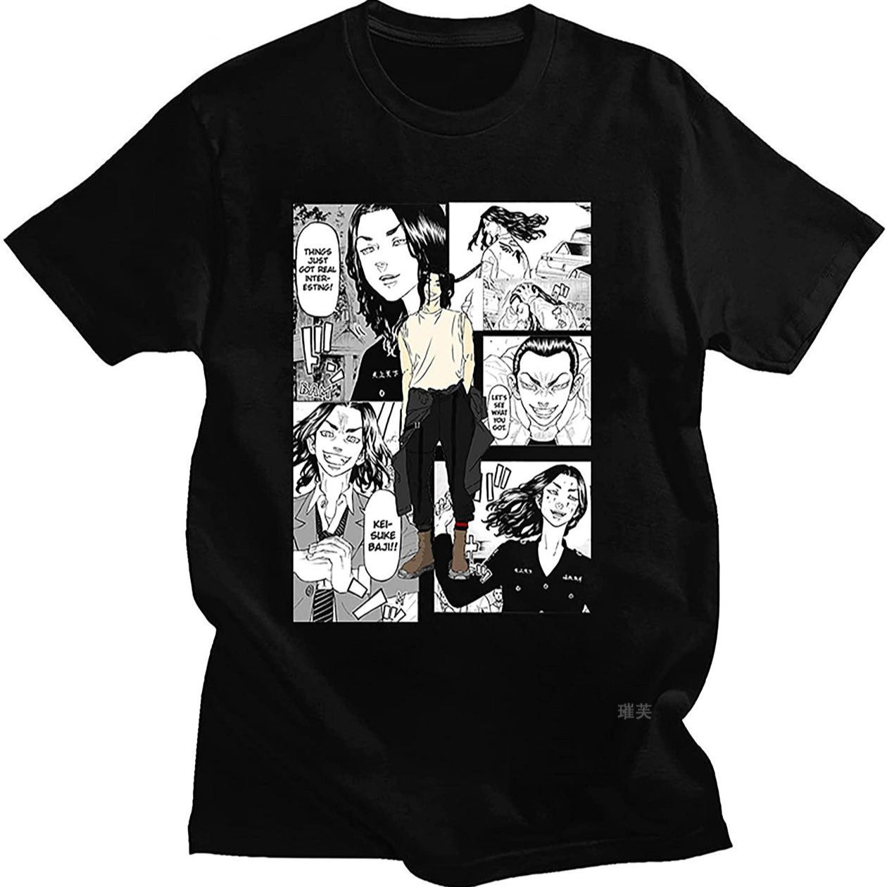 Unisex Anime Graphic Printed Casual Black T-shirt