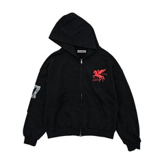 JIWOO Same Black Zip Up Hooded Jacket