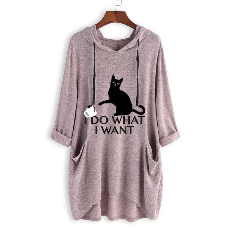 Women's Cat Ears Loose Medium Long Hoodie